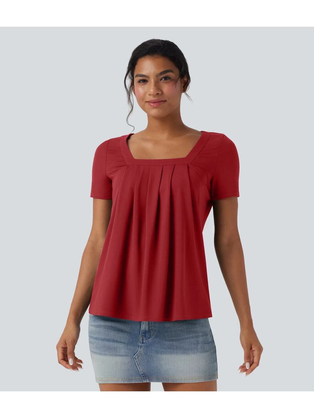 Halara Square Neck Short Sleeve Casual Top Red Size Medium